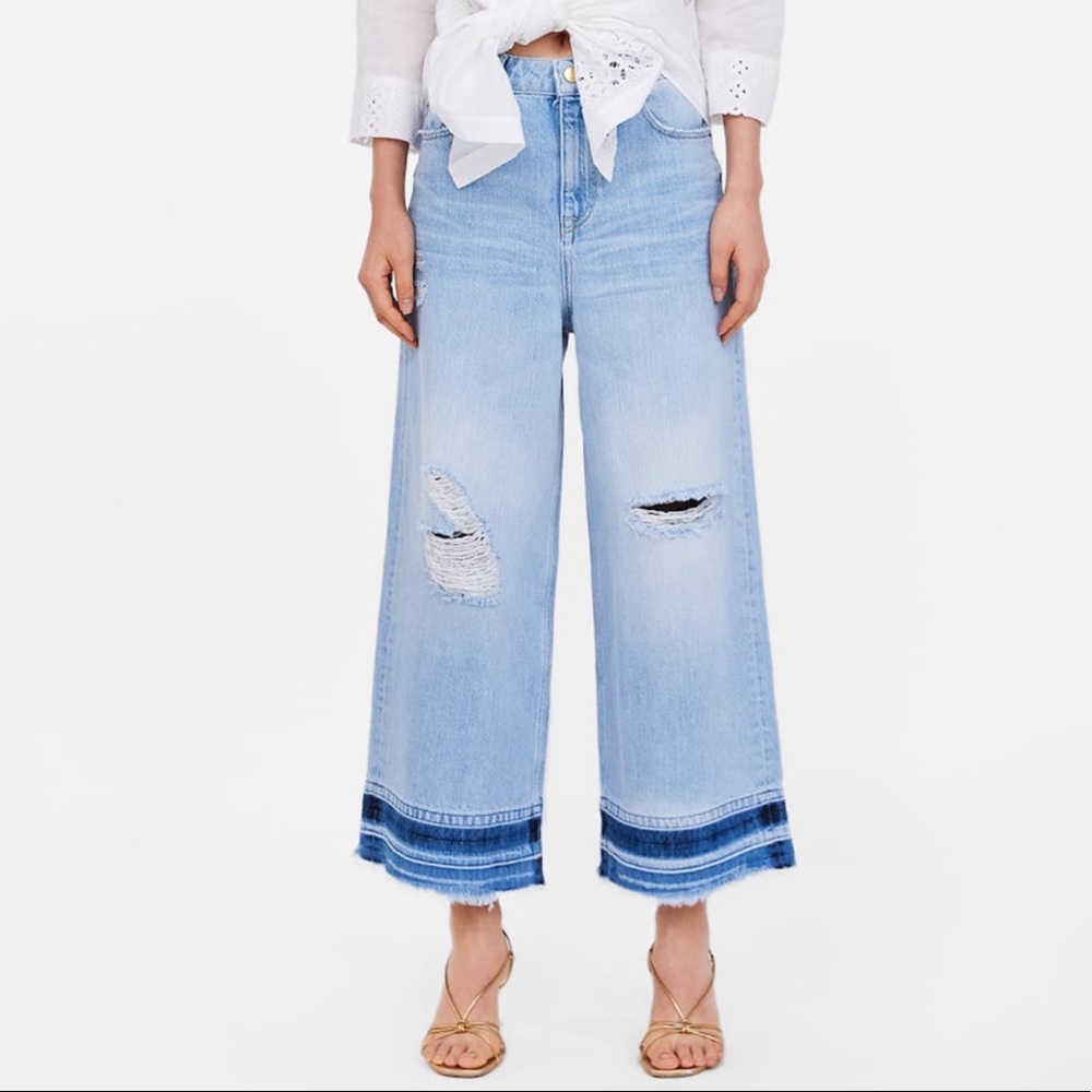 Zara Contrasting Culotte Jeans Women US 2